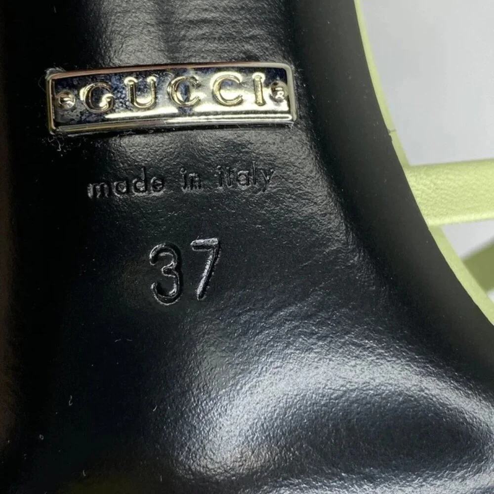 Gucci Womens Sandals Pistachio Green Size 7 Charlotte Nappa GG Buckle Heeled - Picture 4 of 13